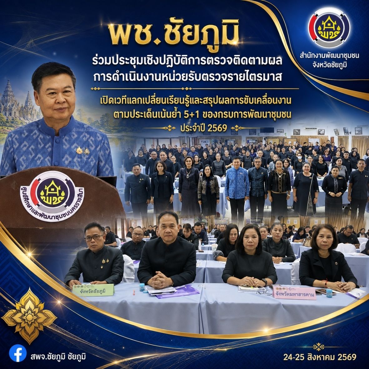 พช.ชัยภูมิ ร่วมประชุมเชิงปฏิบัติการตรวจติดตามผลการดำเนินงานหน่วยรับตรวจรายไตรมาส เปิดเวทีแลกเปลี่ยนเรียนรู้และสรุปผลการขับเคลื่อนงานตามประเด็นเน้นย้ำ 5+1ของกรมการพัฒนาชุมชน ประจำปี 2569 