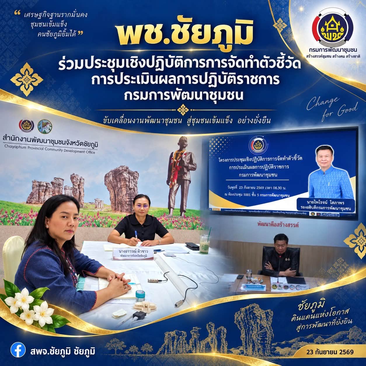 พช.ชัยภูมิ ร่วมประชุมเชิงปฏิบัติการการจัดทำตัวชี้วัดการประเมินผลการปฏิบัติราชการกรมการพัฒนาชุมชน