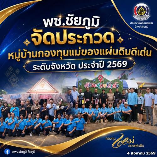 พช.ชัยภูมิ ดำเนินกิจกรรมการประกวดหมู่บ้านกองทุนแม่ของแผ่นดินดีเด่น ระดับจังหวัด ประจำปี 2569