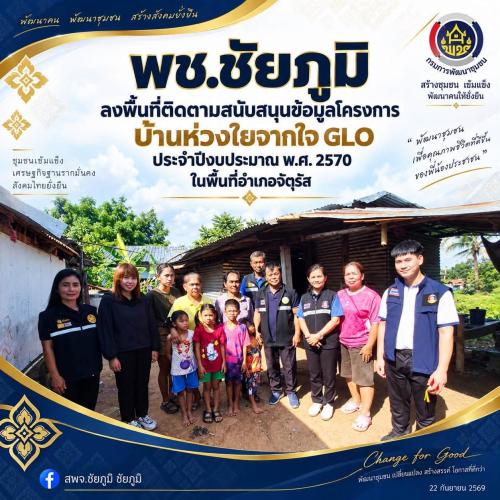 พช.ชัยภูมิ ลงพื้นที่ติดตามสนับสนุนข้อมูลโครงการบ้านห่วงใยจากใจ GLO ประจำปีงบประมาณ พ.ศ. 2570 ในพื้นที่อำเภอจัตุรัส